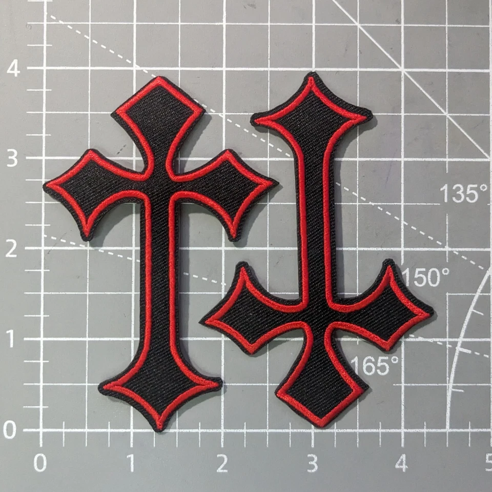 Cross Patch Black Red 2 Pieces Religious Symbol Embroidered Iron On Patch 4x2.5  - Image 2 of 3