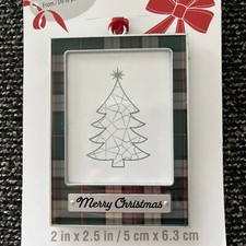 Metal Christmas Photo Picture Frame Ornament Merry Christmas Plaid Green