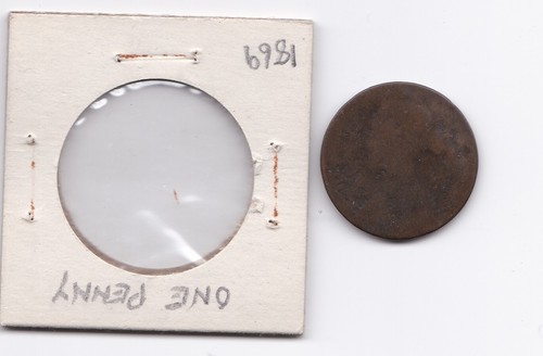 1869 British - Young Victoria One Penny Coin - Picture 2 of 2