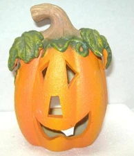 PUMPKIN TEA LIGHT  JOL CANDLE HOLDER Halloween Haunted House Decor CERAMIC 6.5"