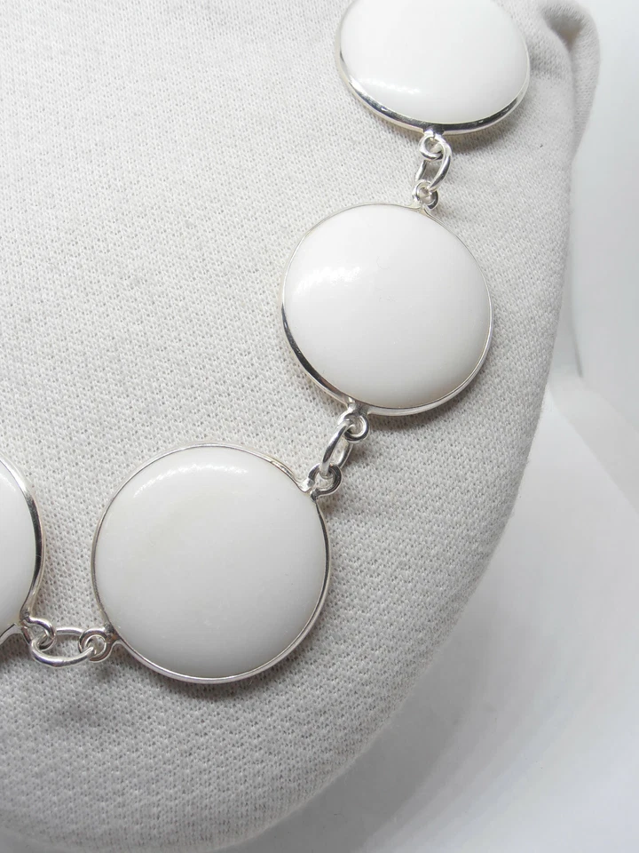 Collana in Argento 925 e Agata Naturale bianca - Girocollo Pietre Dure - - Immagine 3 di 4