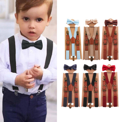 Baby children suspenders with bow tie belt elastic leather clips