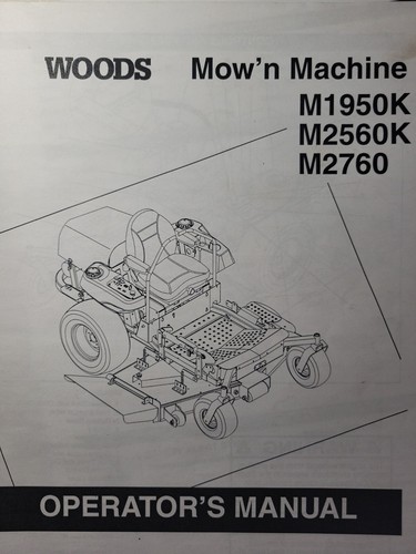 WOODS Zero-Turn Lawn Mower Mow Machine Owner &amp; Parts Manual M1950K M2560K M2760 | eBay
