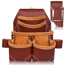 TRUTUCH Maroon Leather Carpenter Tool Pouch with Hammer Holder | Tool Belt