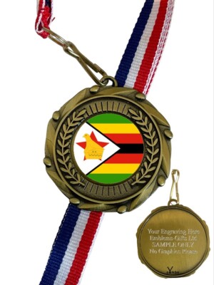 Simbabwe Nationalflagge 45 mm Kombi Medaille & Band Gravur kostenlos
