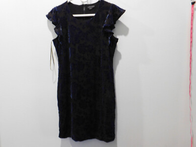 Adrienne Vittadini Cocktail Navy Floral Velvet Dress Layered Sexy
