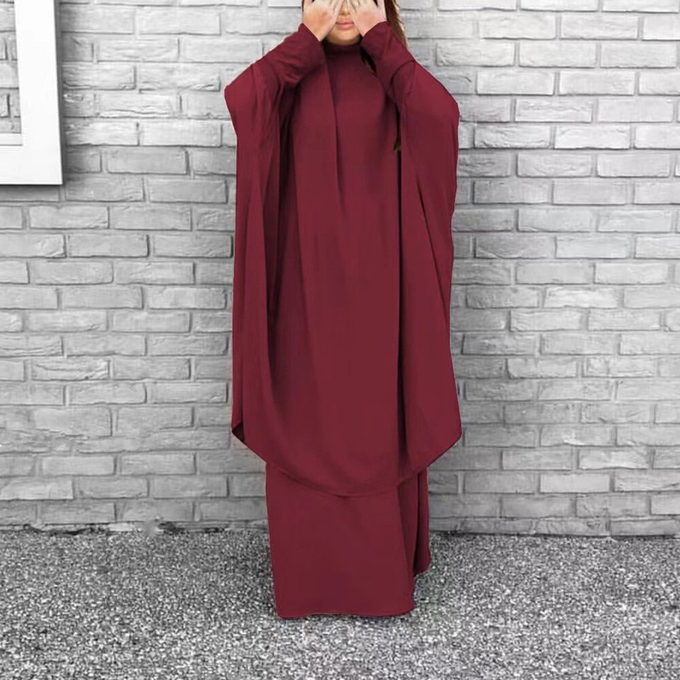 Abaya Set Damen Mit Kopftuch - Baumwolle Muslim Gebetskleid Große Größen