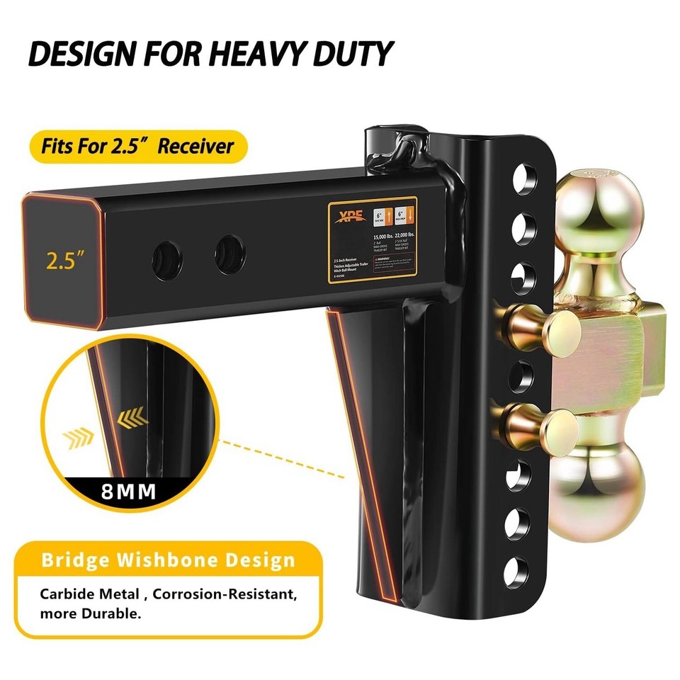 XPE Trailer Hitch Fits 2.5 Inch Receiver, 6 Inch Adjustable Drop Hitch ...