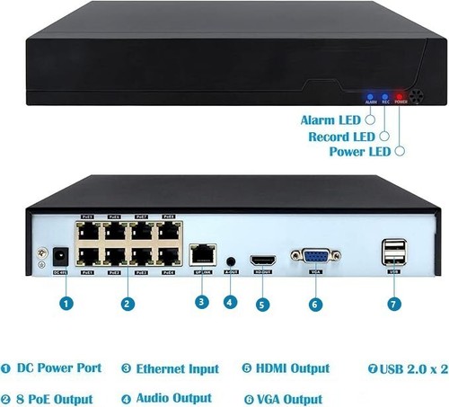 Kit Videosorveglianza IP PoE NVR 8 POE 4 telecamere 4 mpx Microfono incorporato - Afbeelding 7 van 14