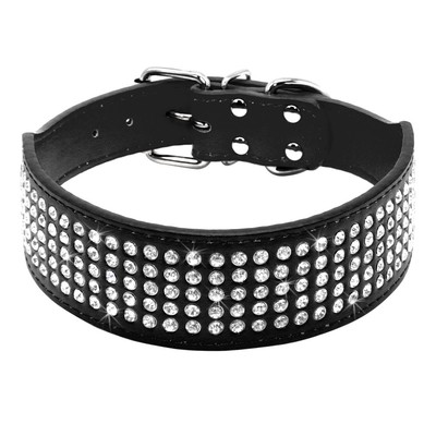 Hundehalsband Aus PU-Leder Mit Strass – Blau, Größe S (21–27 Cm), Glitzernde Schnalle, 5-fach Verstellbar