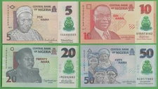 Set of 4 Nigeria 5, 10, 20, 50 Naira Uncirculated Polymer Banknotes African