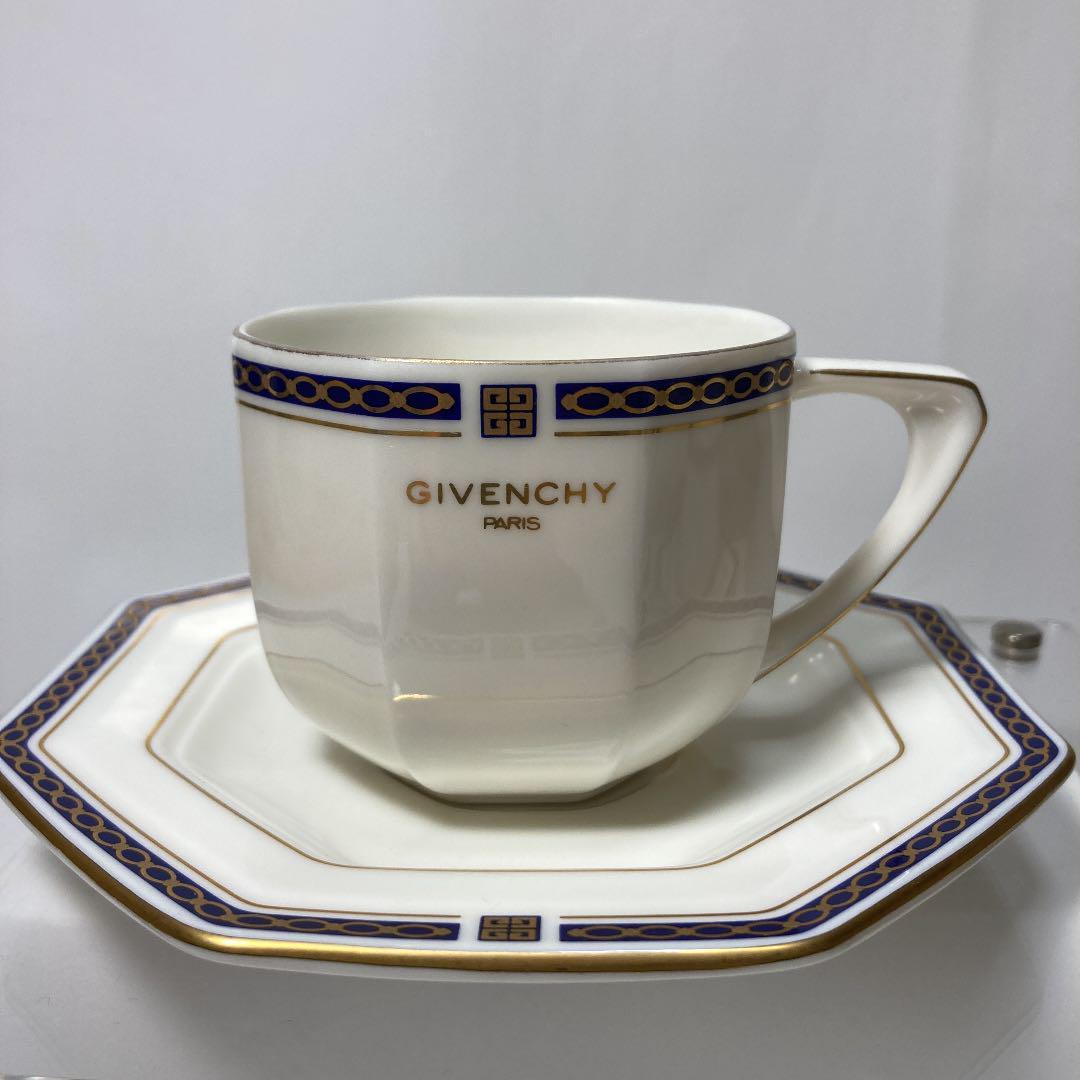GIVENCHY coffee cups saucer Set of 4 White Blue Gold Excellent- | eBay