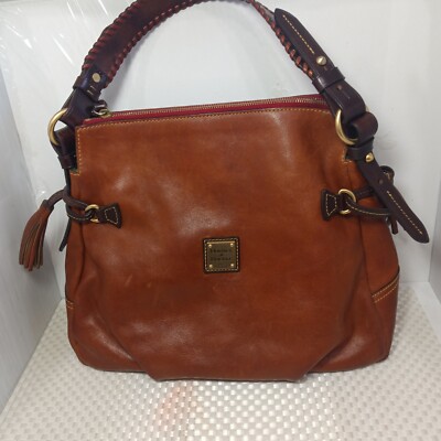Dooney Bourke Leather Handbag Purse Vintage D B Brown Zip