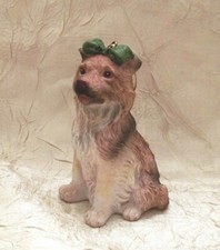 Dog with Green Bow Resin Christmas Ornament Pet Holiday