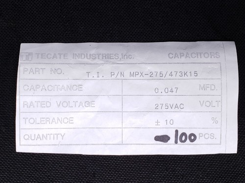 QTY 100 Tecate Industries 0.047uF 275VAC Polypropylene Safety Capacitor MPX-275 - Picture 4 of 4