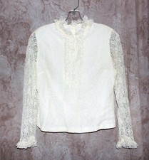 Vintage Off White Lace Overlay Blouse Handmade see measurements for size 