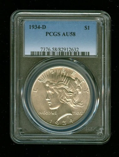 1934-D PEACE SILVER DOLLAR PCGS AU-58