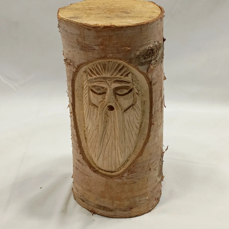 Tótem de madera de abedul tallado a mano cara espíritu escultura arte popular decoración Foto 2 de 4