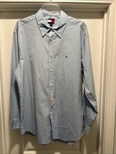 Men s Tommy Hilfiger Long Sleeve Button-Down Dress Shirt Light Blue Size Large