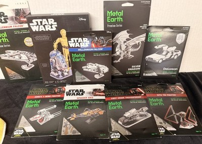 Metal Earth Model kit set lot of 9: Star Wars premiums, Delorean, Dragon  NEW