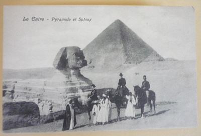 Antique Real photograph 1907, tourists near Great Sphinx Egypt