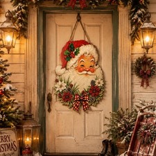 Extra Size 23'' Vintage Christmas Decor 90s Wooden Santa Door Sign Retro Santa F