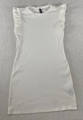 H&M Divided Bodycon Dress Womens XL White Ribbed Sleeveless Ruffle Pullover