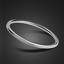 Solid 925 Sterling Silver 4MM Plain Polished Circle Bangle Bracelets for Women