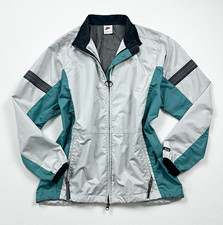 Vintage Nike Fit Windbreaker Jacket Women S Full Zip White Blue Teal Pockets 90s