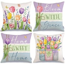 4pcs Tulip Flower Short Plush Pillow Cover Bloom Grace Cushion Case Home Decor