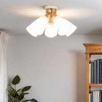 Deckenleuchte Esstisch E27 Weiß Creme Skandinavisch Holz 5-Flammig Deckenlampe