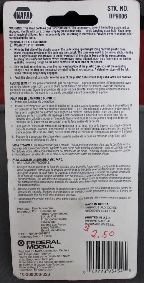 Faro de haz bajo BP9006 paquete de 1 halógeno NUEVO Napa 9006 NAPA Foto 2 de 3