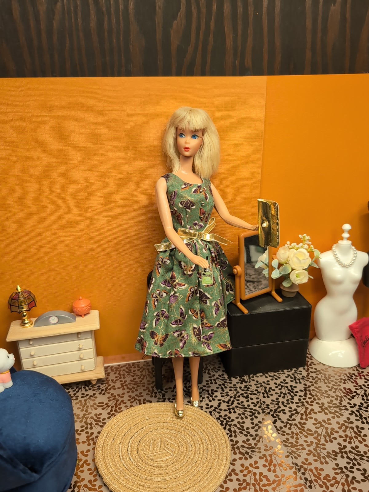 Vintage Barbie Clone Outfit - Dress, Gold Clutch, Barbie Gold Shoes +