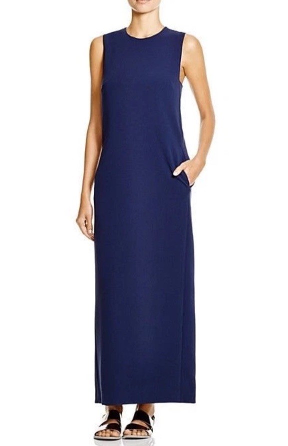 Theory Women's Navy Blue FRASHIL Admiral Crepe Maxi Sleeveless Tank Dress Sz 8