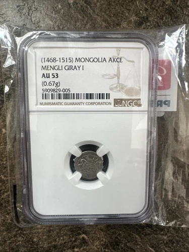Khan Mengli Giray I MONGOLIA NGC AU58 Crimean Tatars 1468-1515 Silver Akce
