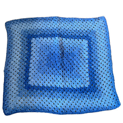 Handmade Thick Crochet Baby Blanket Throw Small Afghan Blue 33x37