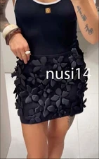 ZARA NEW WOMAN MIDRISE FLORAL STRUCTURE KNIT MINI SKIRT BLACK S,M,L 3920/123/800