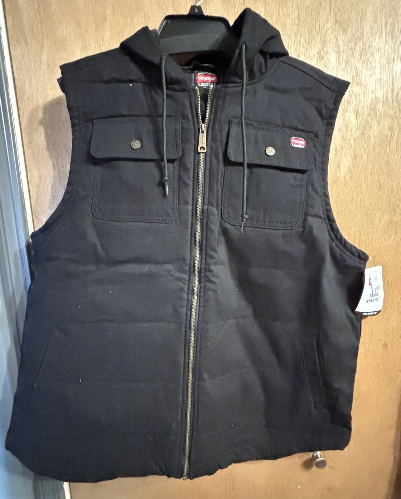 Wrangler Workwear Vest Blk Hooded Insulated Canvas Men's Size 2XL NWT