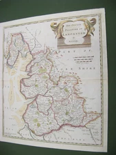 100% Antique map of Lancashire by Robert Morden C1753 HAND COLOURED VGC