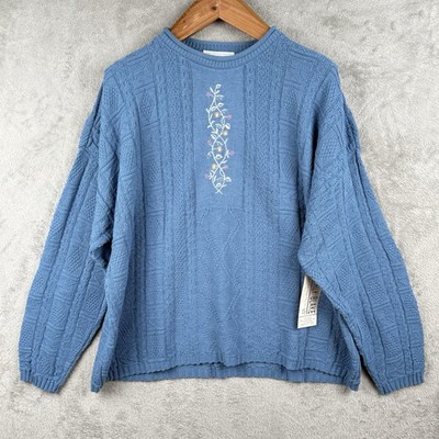 Carly Blake Sweater Womens 3X Blue Floral Grandma Knit Cute 90s Dead Stock NWT