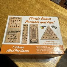 5 Classic Wood Peg Games NEW 
