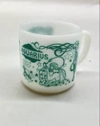 Federal Glass Zodiac Mug Aquarius Coffee Cup Milk Glass Green Vintage USA