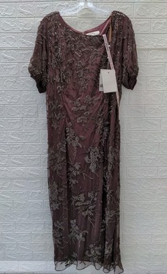New Mac Duggal 5941 Embellished Puff Sleeve Plus Size Dress Mahogany Sz 24W