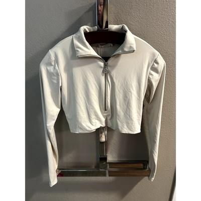 Meshki Ashlea Long Sleeve Zip Up Crop Top Sand  Size Large
