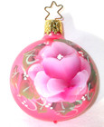 Vtg Pink Blown Glass W Germany Rose Christmas ORNAMENT Hand Painted Tole Flower — photo 2