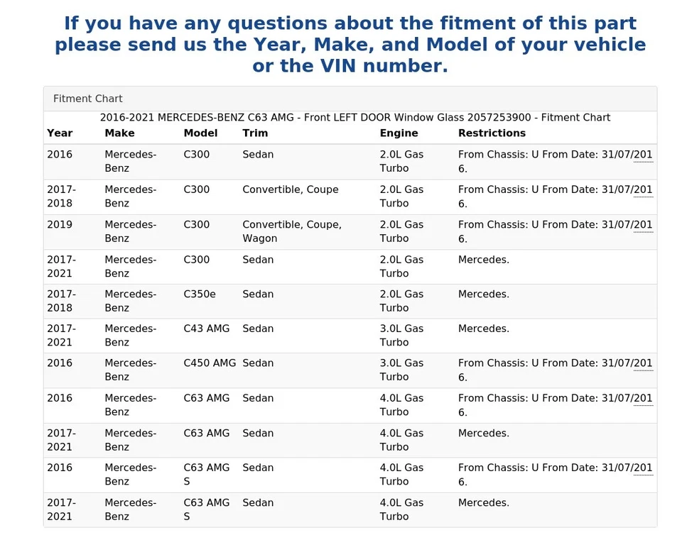 Mercedes-Benz C63 AMG 2016-2021 - Puerta delantera izquierda ventana cristal 2057253900 Foto 4 de 4