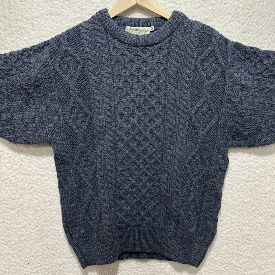 Vintage Quill's Woollen Market Blue Fisherman Cable Knit Sweater Ireland Size M - Image 4 of 4