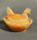 Vintage Degenhart Orange Calico Slag Glass Mini Nesting Hen Nest HON miniature