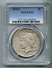 1934 S Peace Silver Dollar PCGS F 15