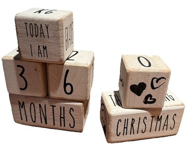 Main Event Baby Milestone Wooden Blocks Photo Months Weeks Days Holidays Set